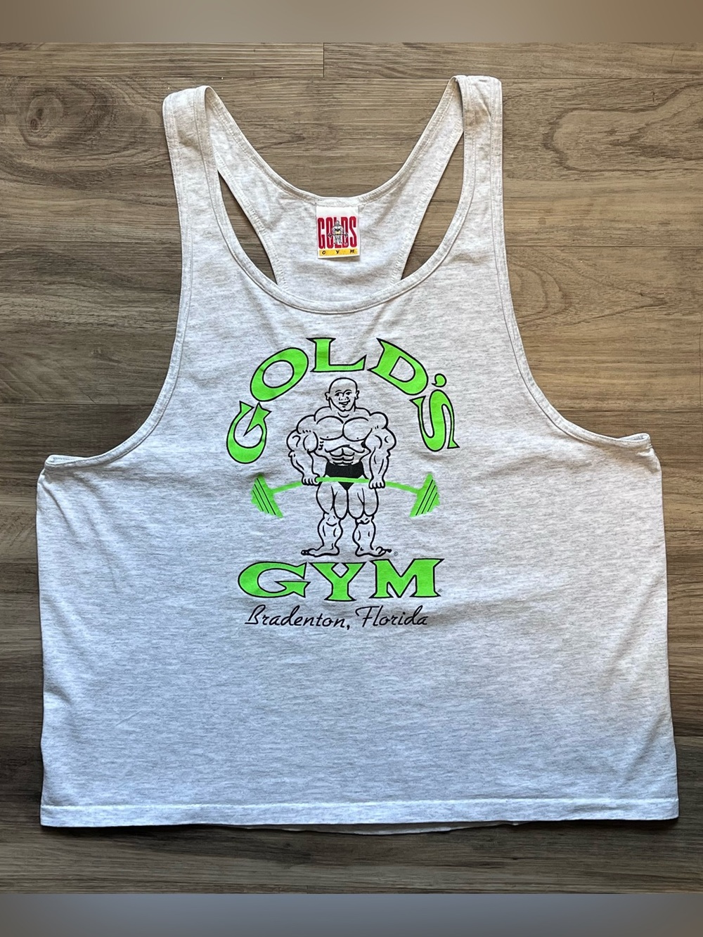 Vtg 90s GOLD’S GYM Bradenton FL Tank Top SINGLE STITCH 100% Cotton Grey Green XL